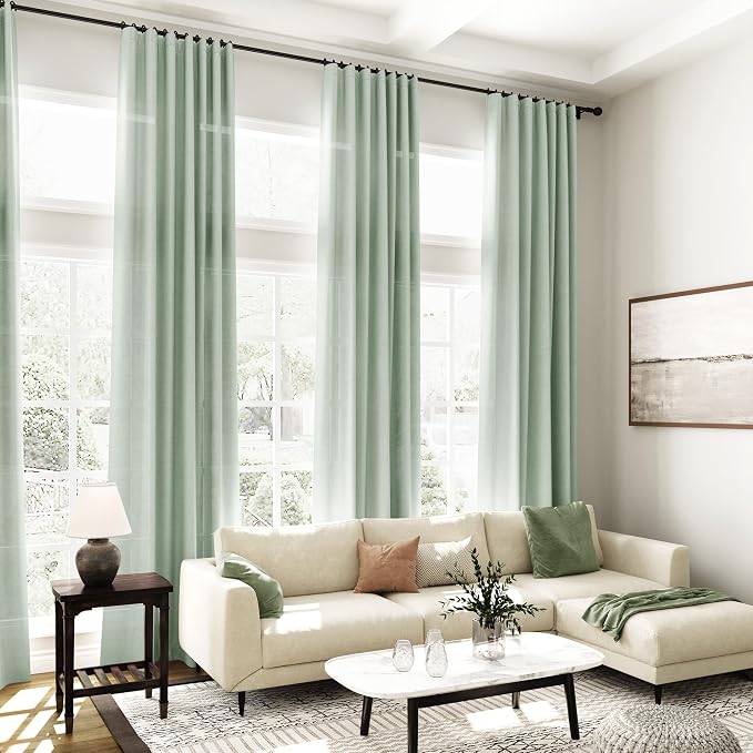 Nanspring Aqua Green Linen Curtains Semi Sheer 96 Inches Long 2 Panels Set - Image 7