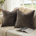 decorUhome Dark Brown Chenille Euro Sham Throw Pillow Covers 26x26 Set of 2 - Image 9