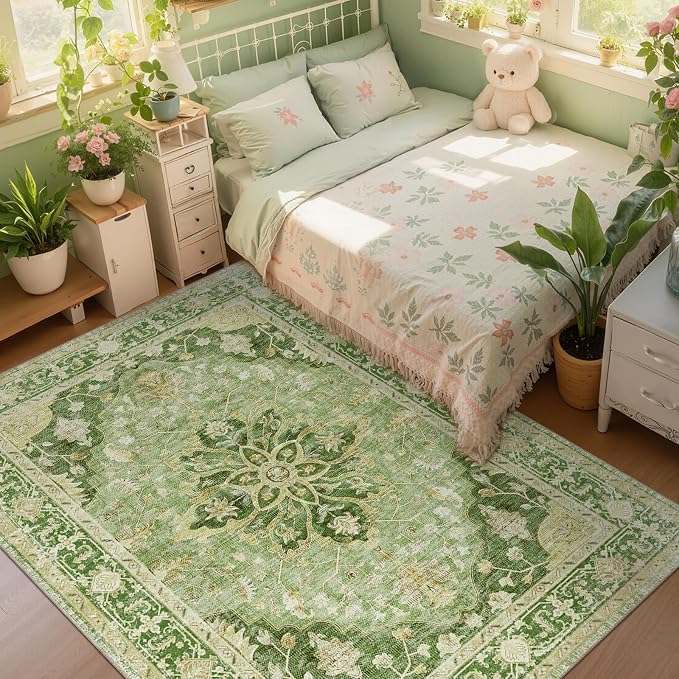 RELEANY Area Rugs 9'x12' Washable Non-Slip, Floral Vintage Distress Print - Image 3