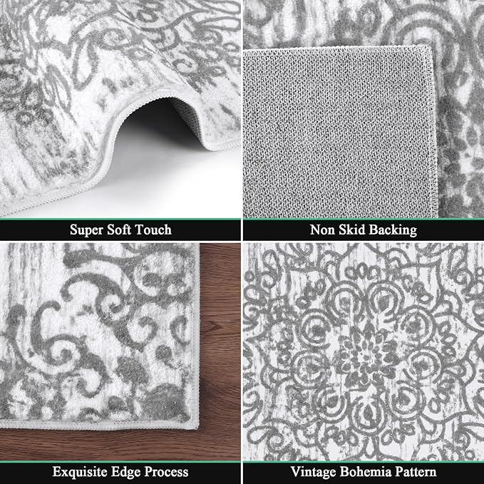 HEBE Hallway Runner Rug 3'x10' Washable Vintage Distressed Area Rugs Non Slip - Image 3
