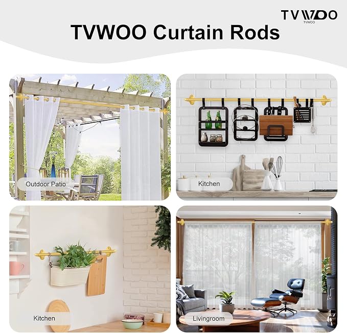 TVWOO Gold Wrap Around Curtain Rods:5/8" Small Blackout Adjustable Window - Image 5