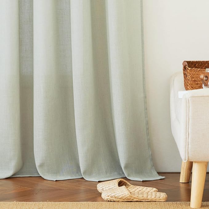 RYB HOME Sage Green Linen Blend Semi Sheer Curtains, 2 Panels Set, Light - Image 6