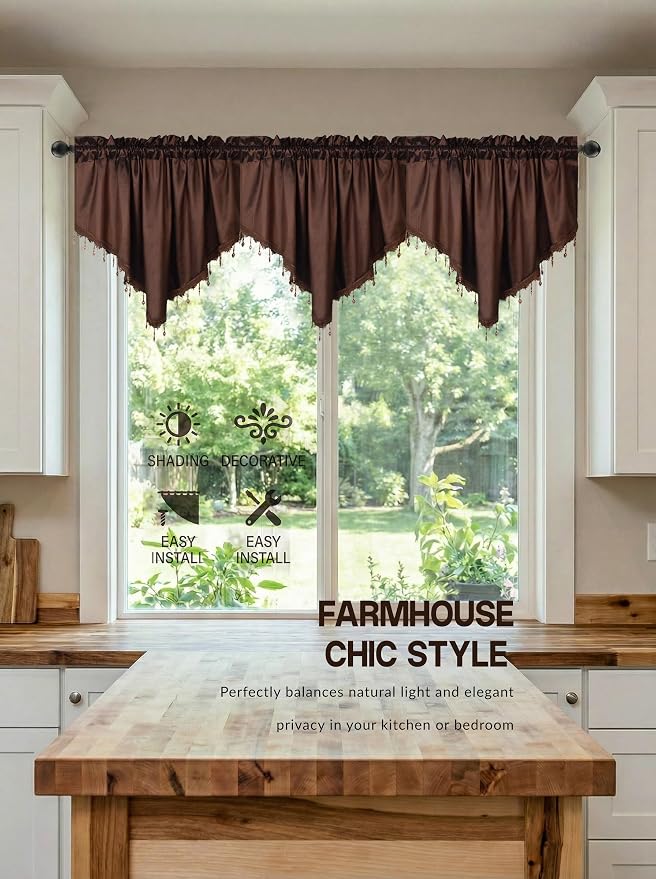 Molaxhome Swag Curtain 51 inch Length Rod Pocket Scalloped Curtain Valance - Image 3