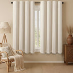 Boho Blackout Curtains 63 Inches Long Beige Linen Blend 2 Panels by Unknown