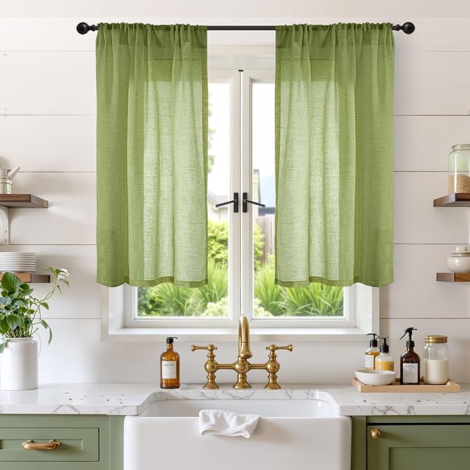 BGment 45 Inch Length Green Linen Curtains by BGment