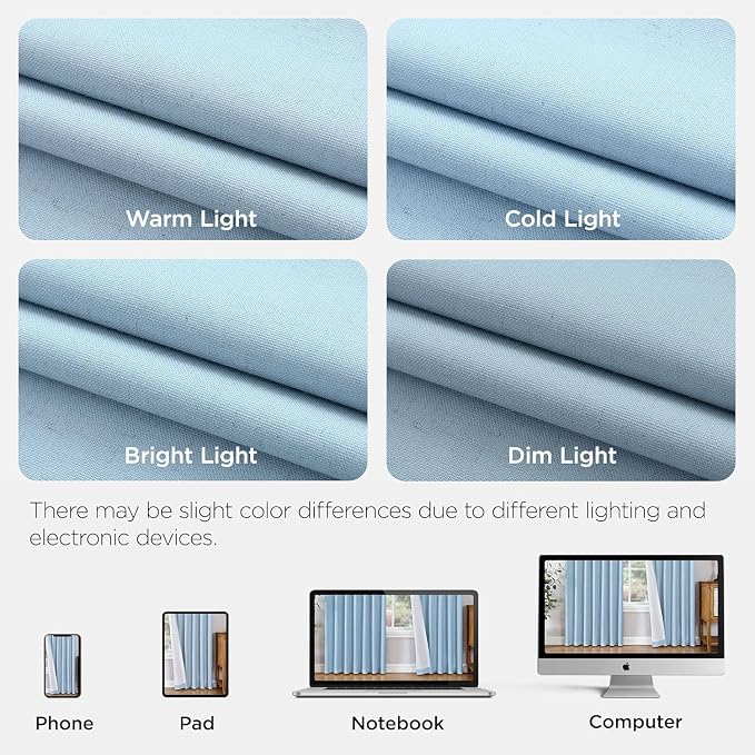 Joydeco 100% Blackout Pleated Curtains, Linen Window Curtains 2 Panel Sets 108 - Image 8