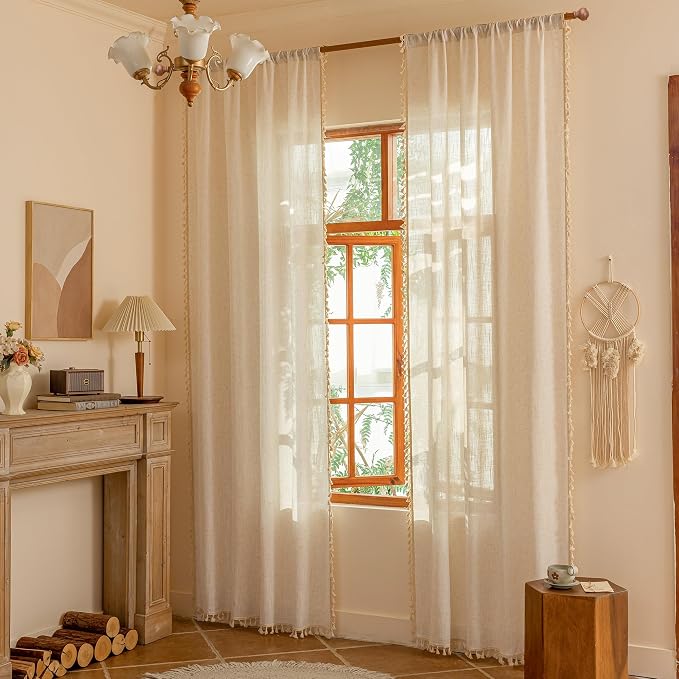 MYSKY HOME Linen Tassels Curtains by MYSKYHOME
