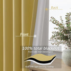 Guken Yellow 100% Blackout Linen Curtains 108 Inch Length 2 Panels Set - Image 3