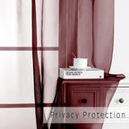 OVZME Burgundy Sheer Curtains 63 inch Length 2 Panels Set - Image 2