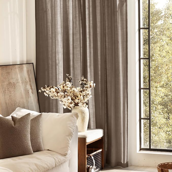 Chocolate Brown Linen Curtain 96 inch Length 2 Panels Set Back Tab Light - Image 5
