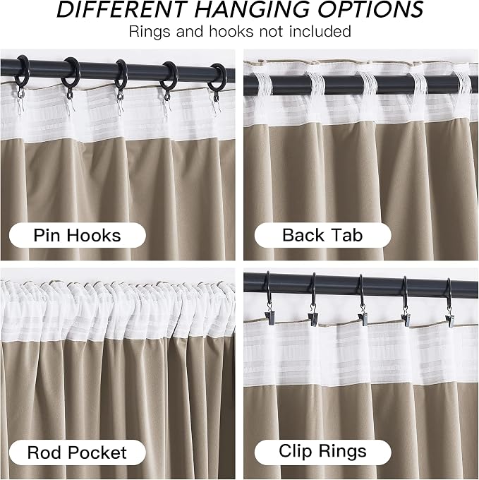 RYB HOME Camel Beige Velvet Curtains 96 inch, Room Darkening Window Curtains - Image 4