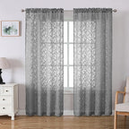 Lecloud Leia Charcoal Grey Sheer Curtains 72 Inches Long 2 Panels, Jacquard by Lecloud