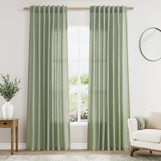 Nanspringt Light Sage Linen Semi Sheer Curtains 80 Inch Length by Nanspring