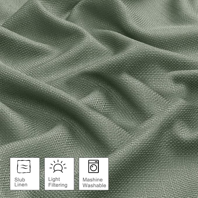 OWENIE Bob Valance Curtains 18 Inch Length 1 Piece, Faux Linen Slub Solid Green - Image 3