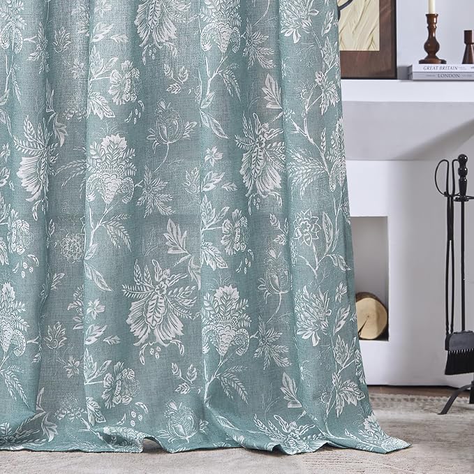jinchan Linen Floral Curtains for Living Room, 63 Inch Length Curtains - Image 8