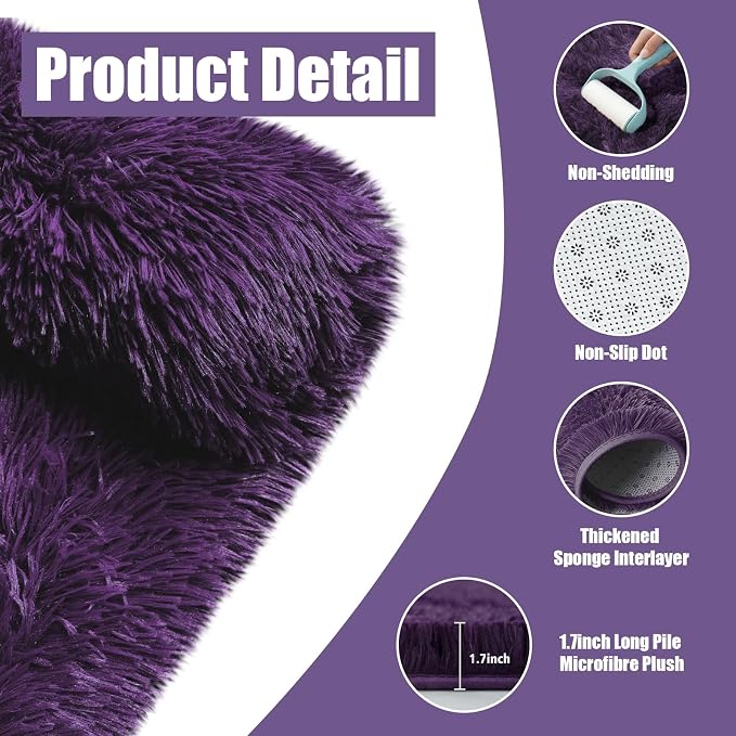 Shag Area Rug for Bedroom 4x6, Soft Fuzzy Rug Non-Shedding Indoor Plush Carpet - Image 3