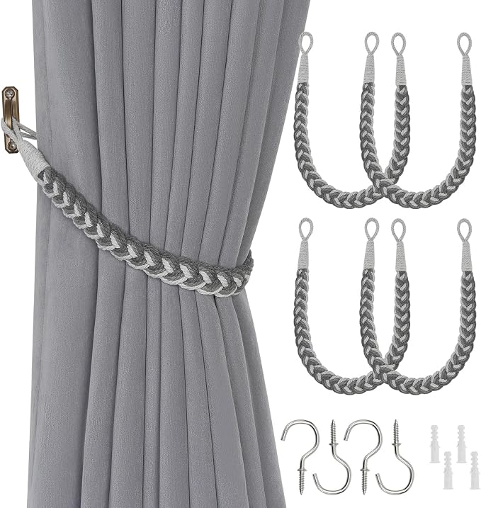 NICEEC 4 Pack Natural Cotton Rope Curtain Tiebacks Elegant Boho Style by NICEEC
