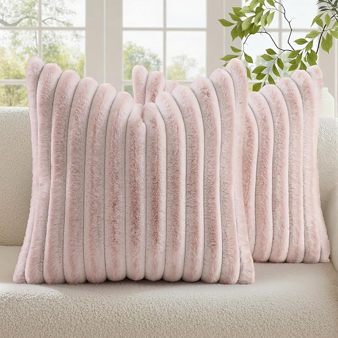 decorUhome Summer Cozy Faux Fur Throw Pillow Covers 16x16 Set of 2 Decorative by decorUhome