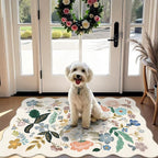 Washable 2x3 Entryway Scalloped Rug: Floral Thin Door Mat Non Slip Water by HYHAOYUNLAI