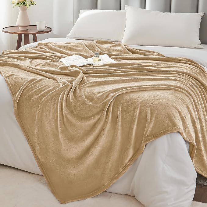 BEDELITE Fleece Blankets Queen Size Light Camel Throw Blankets - Image 5