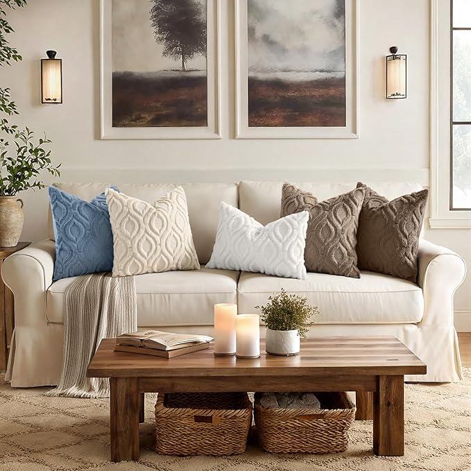 decorUhome Throw Pillow Covers 26x26 Inch Set of 2, Soft Plush Faux Wool Dusty - Image 3