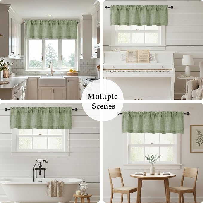 OWENIE Sage Green Valances for Windows 1 Pcs 22 Inch Length, Light Filtering - Image 7