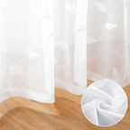 HOMEIDEAS White Sheer Curtains 52 X 84 Inches Long 2 Panels Embroidered Leaf - Image 5