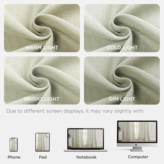 Joydeco Linen Curtains 108 Inch Length 2 Panel Sets, Light Filtering Curtains - Image 6