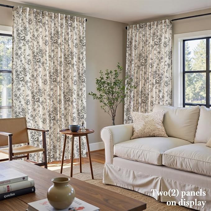 jinchan Linen Floral Curtains 100 Inch Extra Wide - Image 3