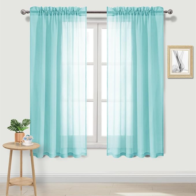 DWCN Aqua Sheer Curtains Semi Transparent Voile Rod Pocket Curtains - Image 2
