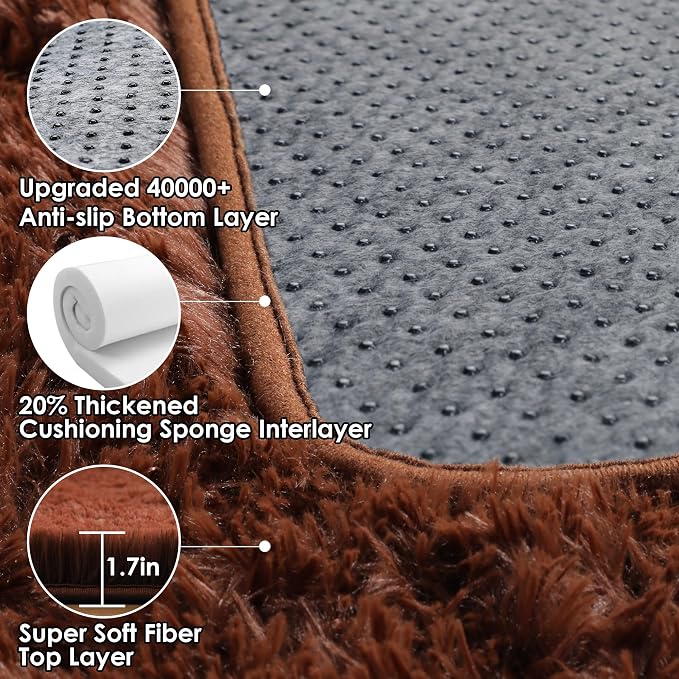 ONASAR Brown Area Rugs for Bedroom Living Room, Fluffy 4x6 Indoor Bedside Floor - Image 3
