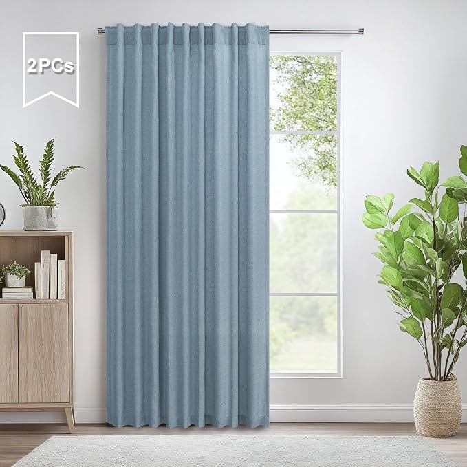 60 Inch Wide Blue Linen Curtains by Pitalk