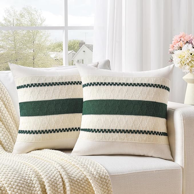 Fancy Homi Set of 1 Dark Green Boho Decorative Throw Pillow Covers 20x20 Inch - Image 2