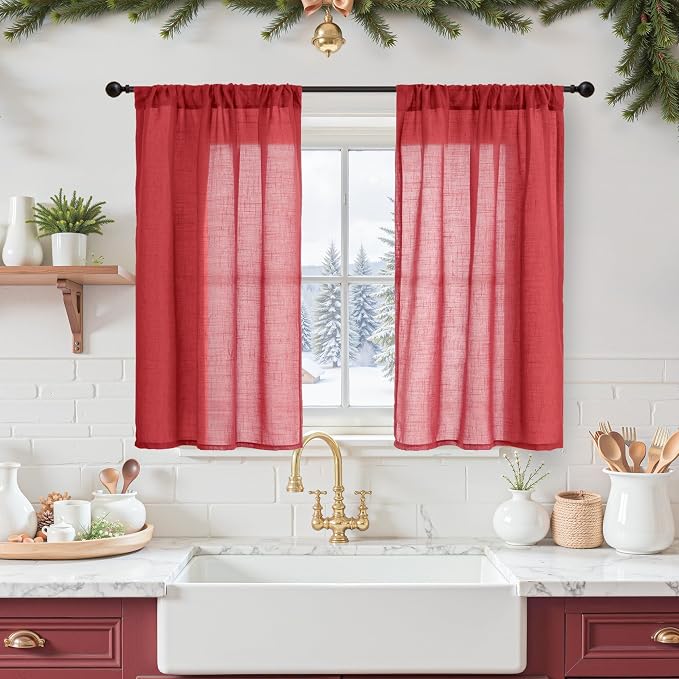 BGment Red Linen Curtains 40 Inch Length by BGment