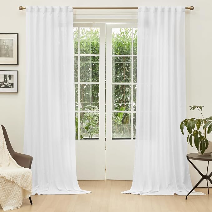 MYSKY HOME Floor to Ceiling Curtains 102 Inches White Sheer Window Drapes 2 - Image 2