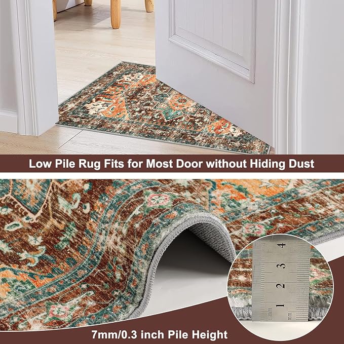 Washable Runner Rug, Stain Resistant & Low Pile Faux Wool Distressed Carpet - Image 3