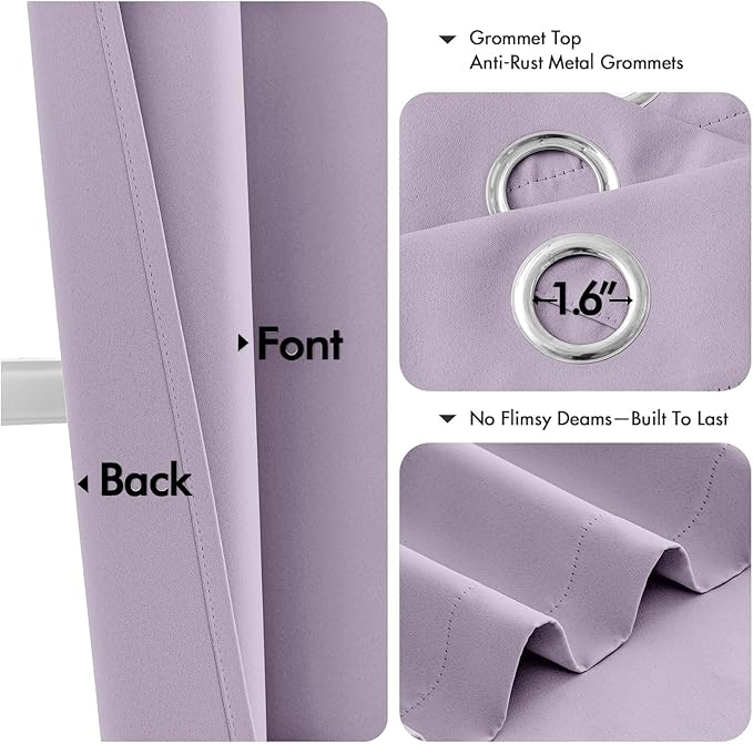MIULEE Lilac Blackout Curtains for Bedroom Living Room 72 Inches Long 2 Panels - Image 4