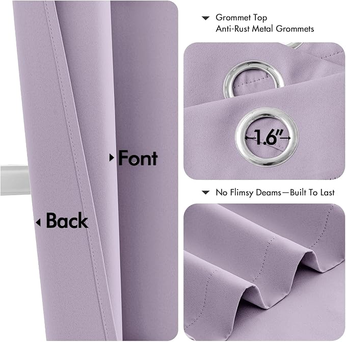 MIULEE Lilac Blackout Curtains for Bedroom Living Room 63 Inches Long 2 Panels - Image 4