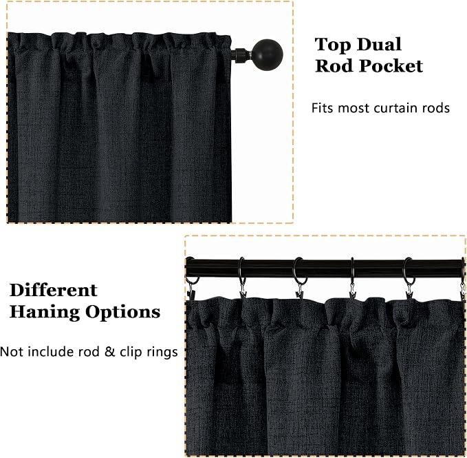 OWENIE Black Valances for Windows 1 Pcs 22 Inch Length, Light Filtering - Image 4