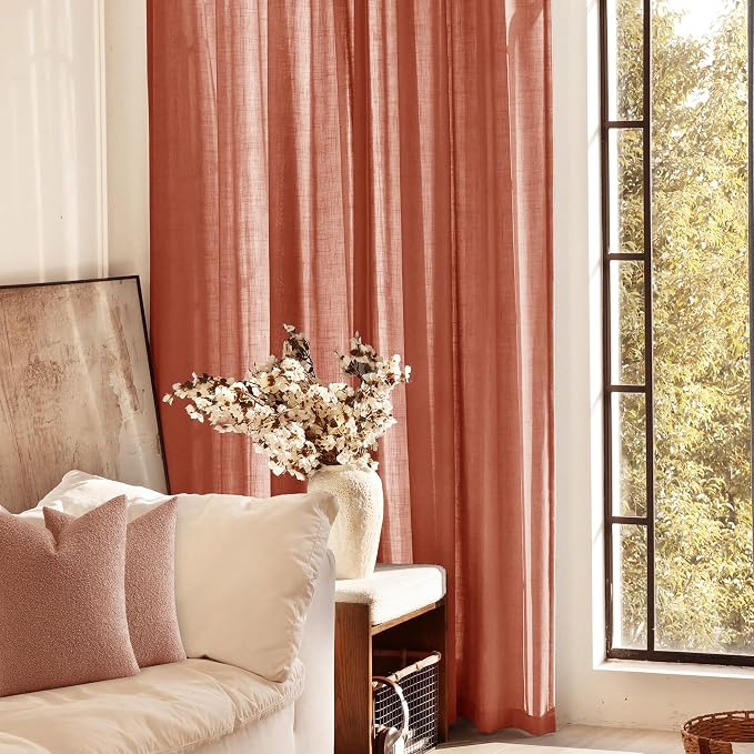 108 inch Linen Terracotta Curtains 2 Panels - Image 6