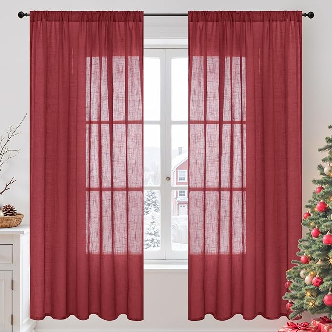 BGment Burgundy Linen Curtains 72 Inches Long by BGment