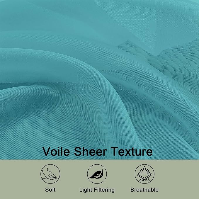 OWENIE Sheer Turquoise Curtains 108 Inches Long - Image 5