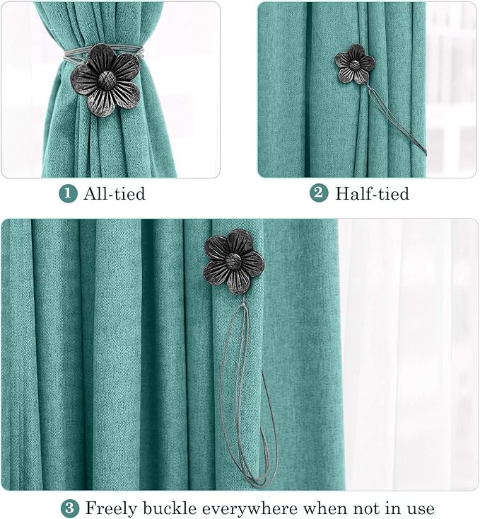 Lewondr Vintage Magnetic Curtain Tieback, 1 Pair Resin Flower Curtain Drapery - Image 2