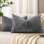 decorUhome Dark Grey Chenille Throw Pillow Covers 12x20 Set of 2 Textured Soft by decorUhome