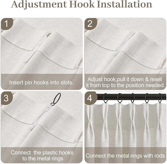 96 Inch Linen Curtains for Living Room, Light Filtering Pinch Pleated Semi - Image 9