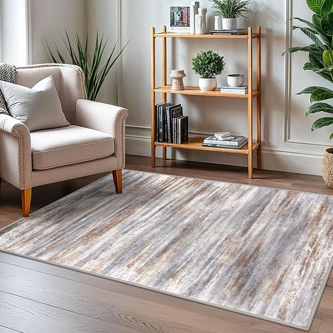 KOZYFLY Abstract Modern 3x5 Ft Area Rug in Grey Brown- Non-Slip and Machine - Image 7
