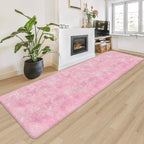Super Soft Fluffy Living Room Area Rug 2x8 ft Tie-Dyed Light Pink Shaggy Furry by JiaoBaba