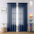 Lecloud Navy Blue Sheer Curtains 84 Inches Long 2 Panels Set, Solid Voile Light by Lecloud