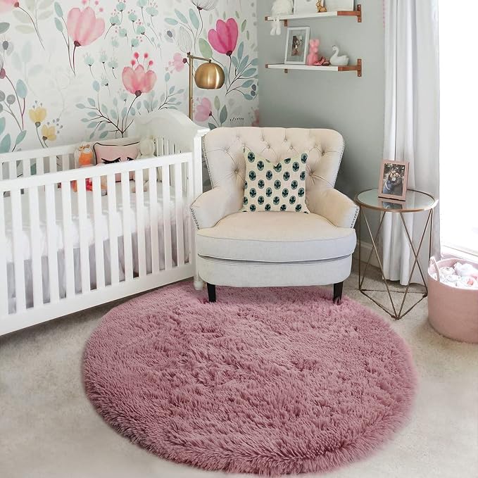 Amdrebio Blush Fluffy Round Rug 4Ft - Image 5