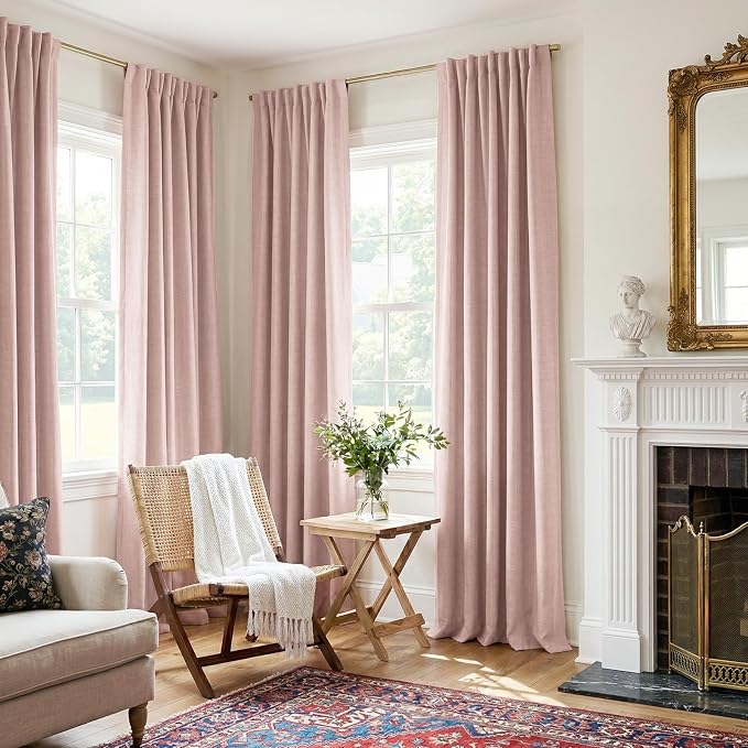100% Blackout Shield Blush Linen Blackout Curtains - Image 5